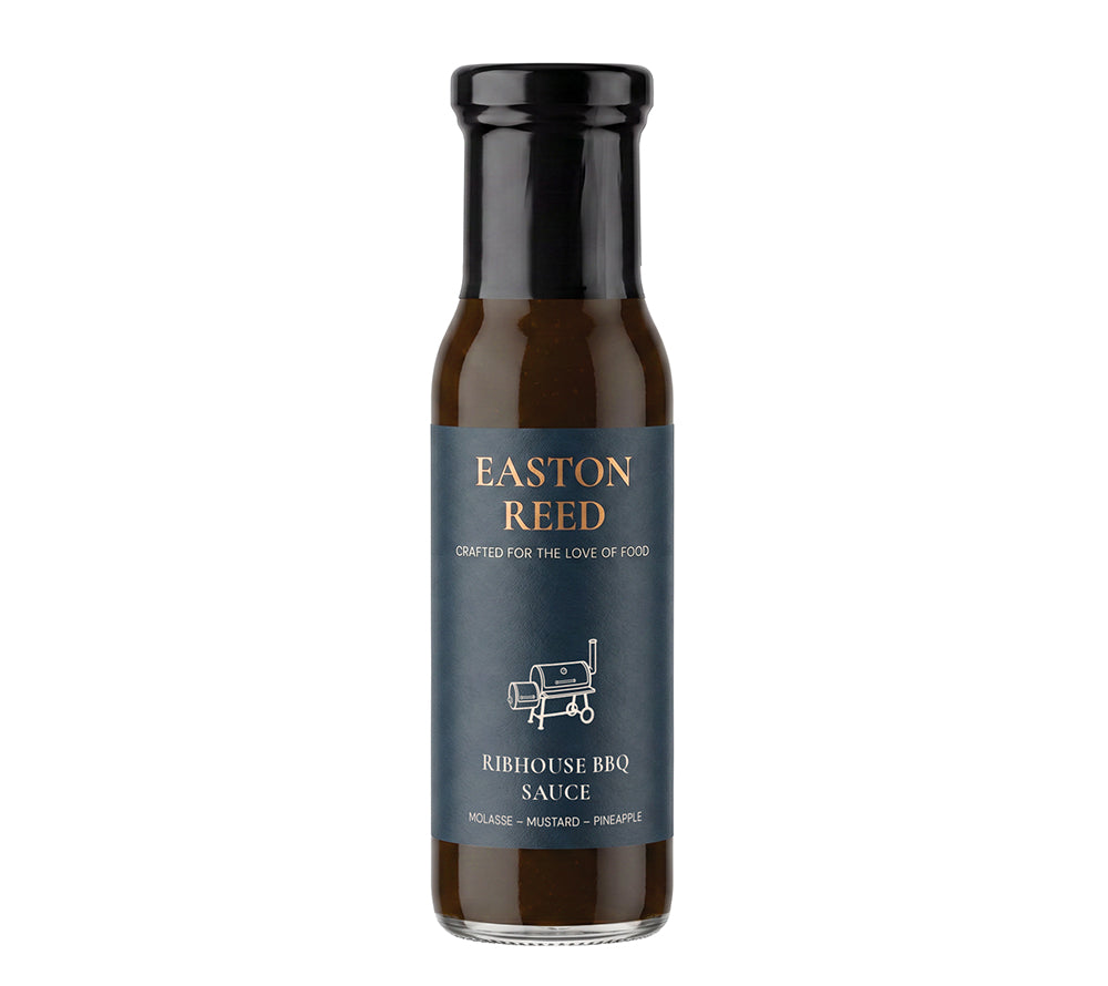Ribhouse BBQ Sauce von Easton Reed kaufen – klassische amerikanische BBQ-Sauce mit Tomaten, Melasse, Knoblauch & Senf. Jetzt bei Madevegan entdecken!
