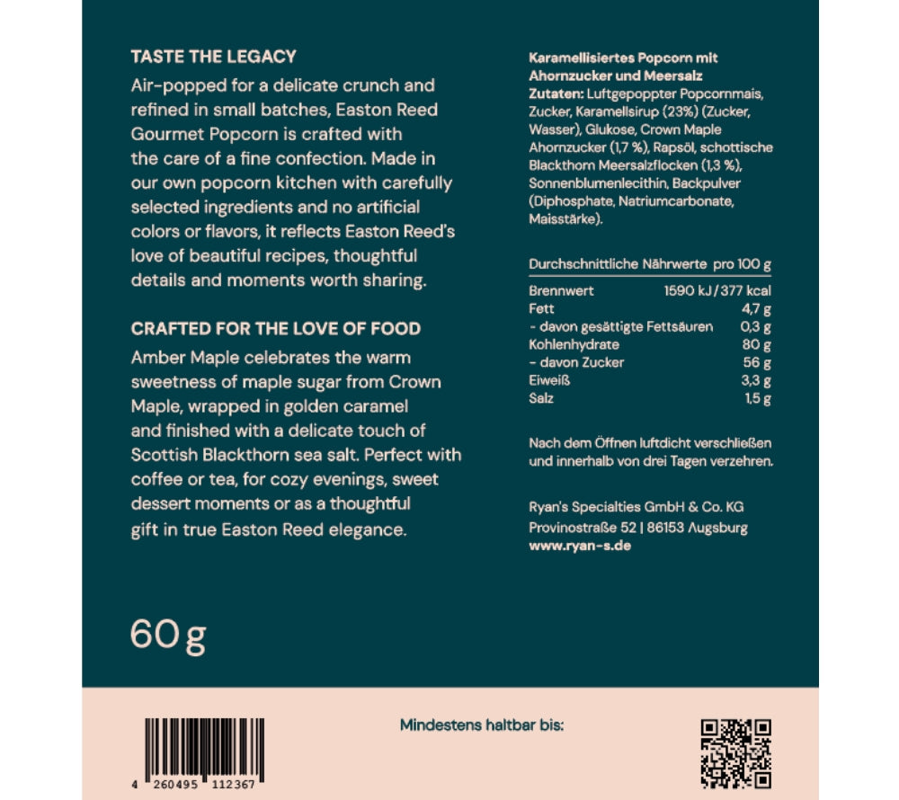 Amber Maple Gourmet Popcorn kaufen – knuspriges Popcorn mit Ahornzucker, Karamell & Meersalz. Handveredelt, ohne künstliche Zusätze - jetzt kaufen