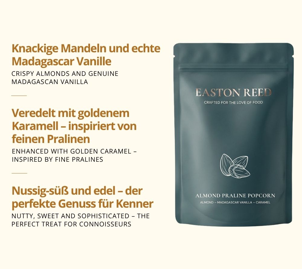 Almond Praline Gourmet Popcorn von Easton Reed mit Mandeln, Karamell & Madagascar Vanille