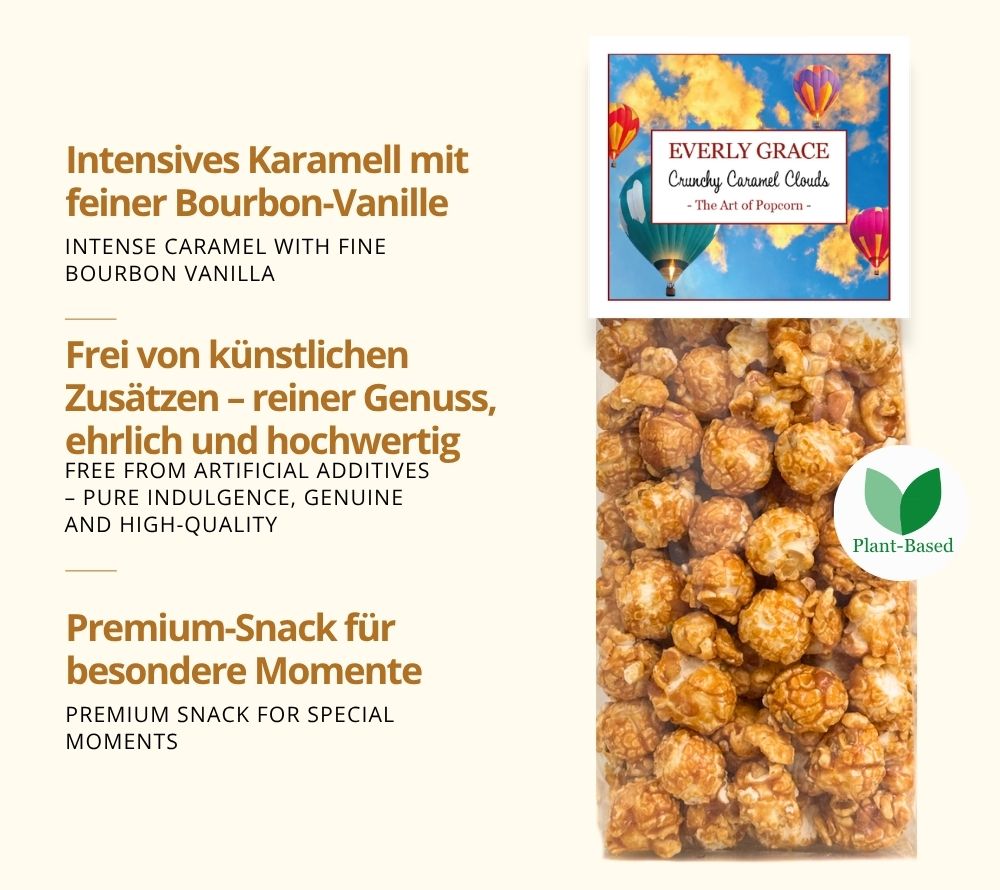 Karamell-Popcorn mit Bourbon-Vanille, 100% pflanzlich & frei von künstlichen Zusätzen