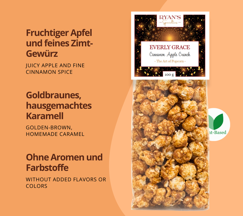Everly Grace Popcorn Cinnamon Apple Crunch kaufen 🍎 Süßes Karamell, fruchtige Äpfel & Zimt 🍎 100 % natürlich & vegan 🍎 Perfekt für festliche Snacks