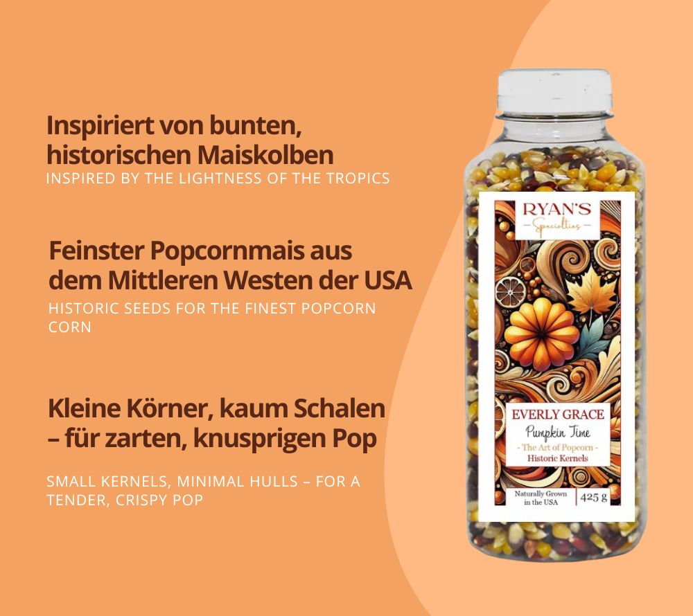 Everly Grace Pumpkin Time Popcornkörner online bei Madevegan kaufen – feiner Gourmet-Popcornmais für herbstliche Popcornkreationen & knusprigen Genuss!