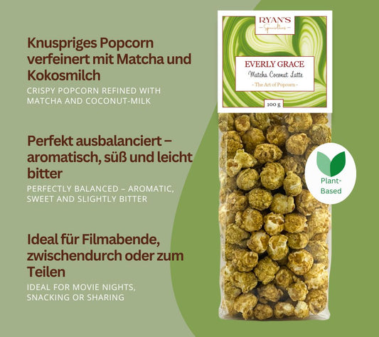 Veganer Snack mit Trendfaktor! Knuspriges Popcorn trifft auf cremige Kokosnuss & feinen Matcha 🍵. Perfekt zum Snacken, Teilen & Genießen. Jetzt bei MadeVegan!