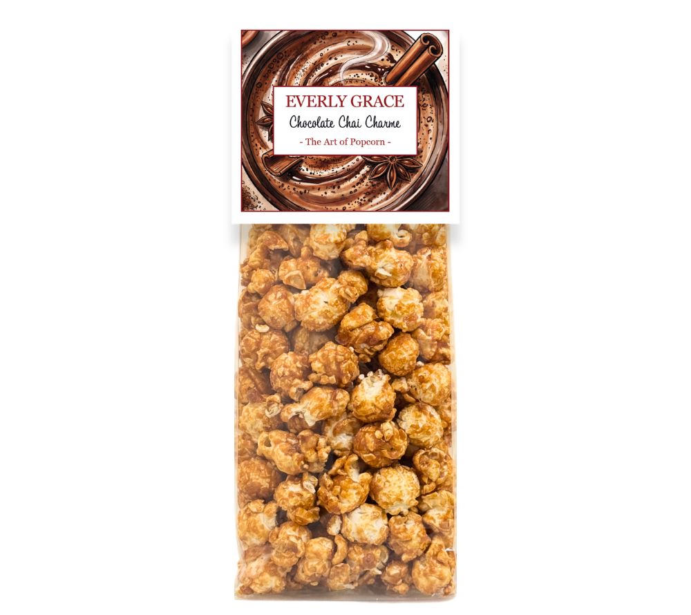 Popcorn Chocolate Chai Charme Bag 100 g von Everly Grace kaufen | feinstes Schokoladenextrakt und Chai-Gewürze | Perfekt für das Heimkino | EU-weiter Versand