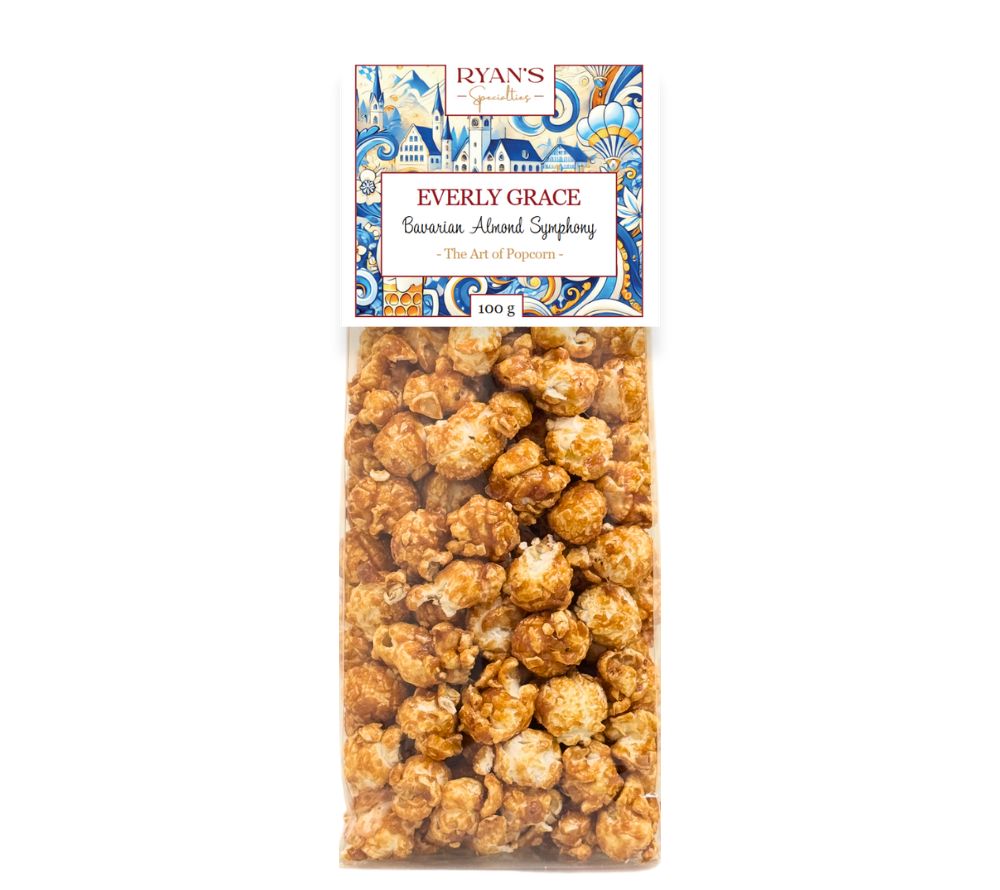 Popcorn Bavarian Almond Symphony von Everly Grace | pflanzliche Zutaten | handgefertigt | bringt bayrisches Volksfest-Flair in Deine Küche