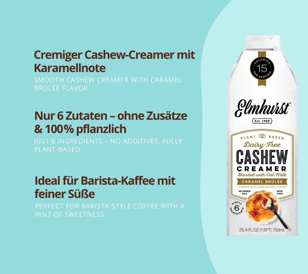 Caramel Brulee Cashew Creamer von Elmhurst | Verfeinere deinen Kaffee | perfekte Balance aus Cashew-Milch & Karamell | Natürlich & unwiderstehlich ☕