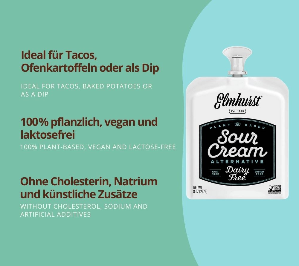 Dairy Free Sour Cream von Elmhurst | 🌱 Vegan & Clean | 🥣 Cremiger Genuss | 💚 Nachhaltig lecker | 📦 Umweltfreundlich verpackt | ❌ Kein Kompromiss im Geschmack