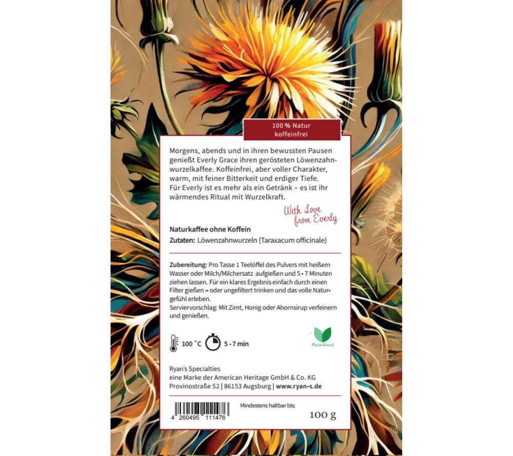 Everly Grace Roasted Rituals – Sacred Dandelion Roots 🌱 Kaffeealternative 🌱 100 % Natur – vegan, koffeinfrei 🌱 erdig, wärmend & sanft bitter🌱Jetzt bestellen!
