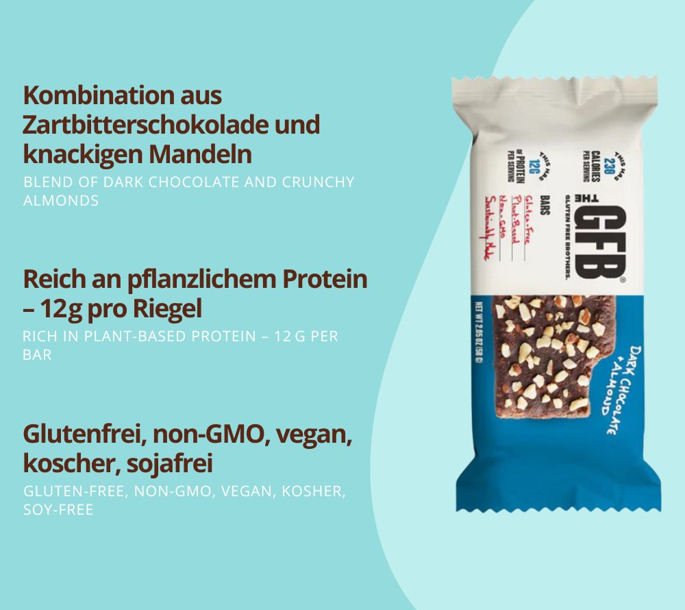 Dark Chocolate Almond Bar – veganer Proteinriegel mit Mandeln & Zartbitterschokolade. Glutenfrei, non-GMO & unwiderstehlich lecker. Jetzt kaufen bei Madevegan.