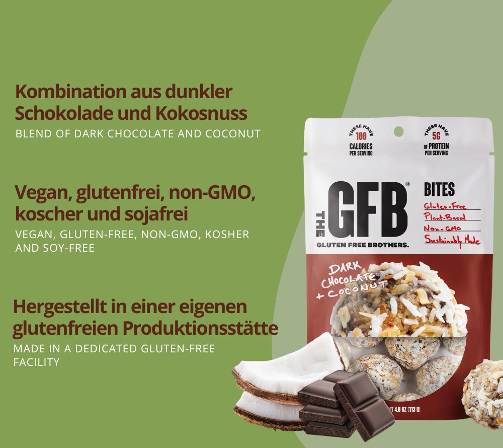 Dark Chocolate Coconut Bites – veganer Protein-Snack mit Kokos & Schokolade. Glutenfrei & non-GMO. Jetzt probieren bei Madevegan.