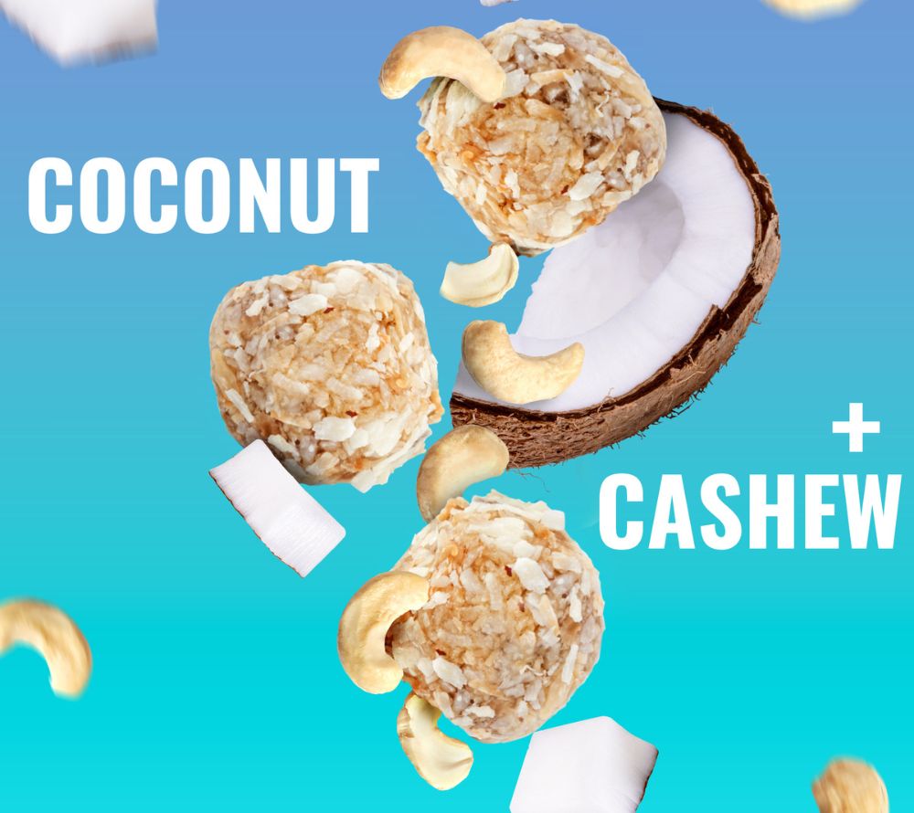 Coconut Cashew Bites – veganer Snack mit Kokos & Cashews. Glutenfrei, proteinreich & natürlich lecker. Jetzt online bestellen bei Madevegan.