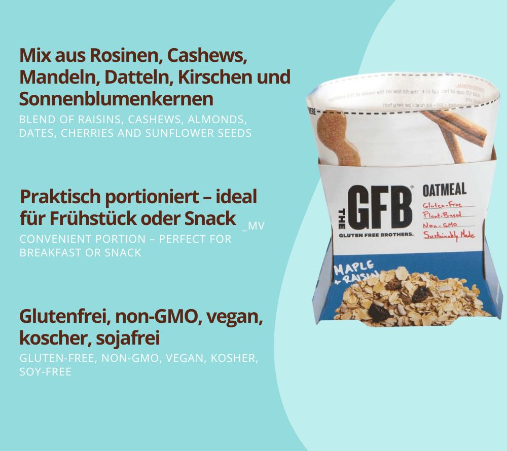 Maple Raisin Oatmeal – veganes Frühstück mit Ahornzucker & Rosinen. Glutenfrei, proteinreich & ballaststoffhaltig. Jetzt entdecken bei Madevegan.