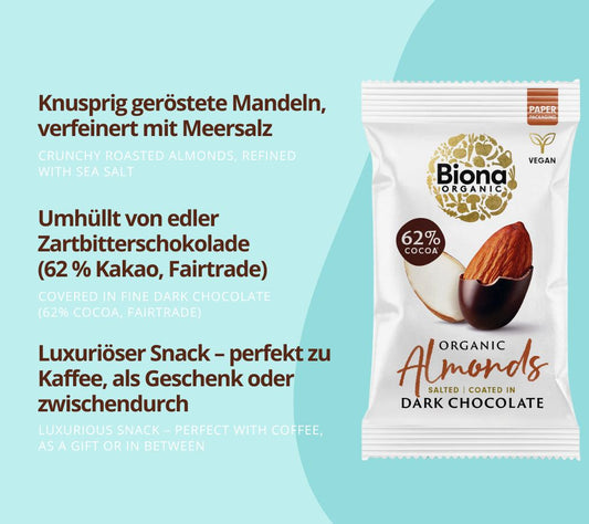 Dark Chocolate Coated Almonds in Bio-Qualität von Biona (30 g Beutel)