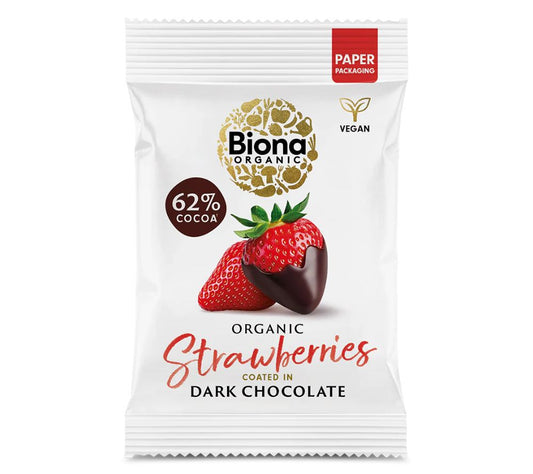 Dark Chocolate Coated Strawberries in Bio-Qualität von Biona (45 g Beutel)