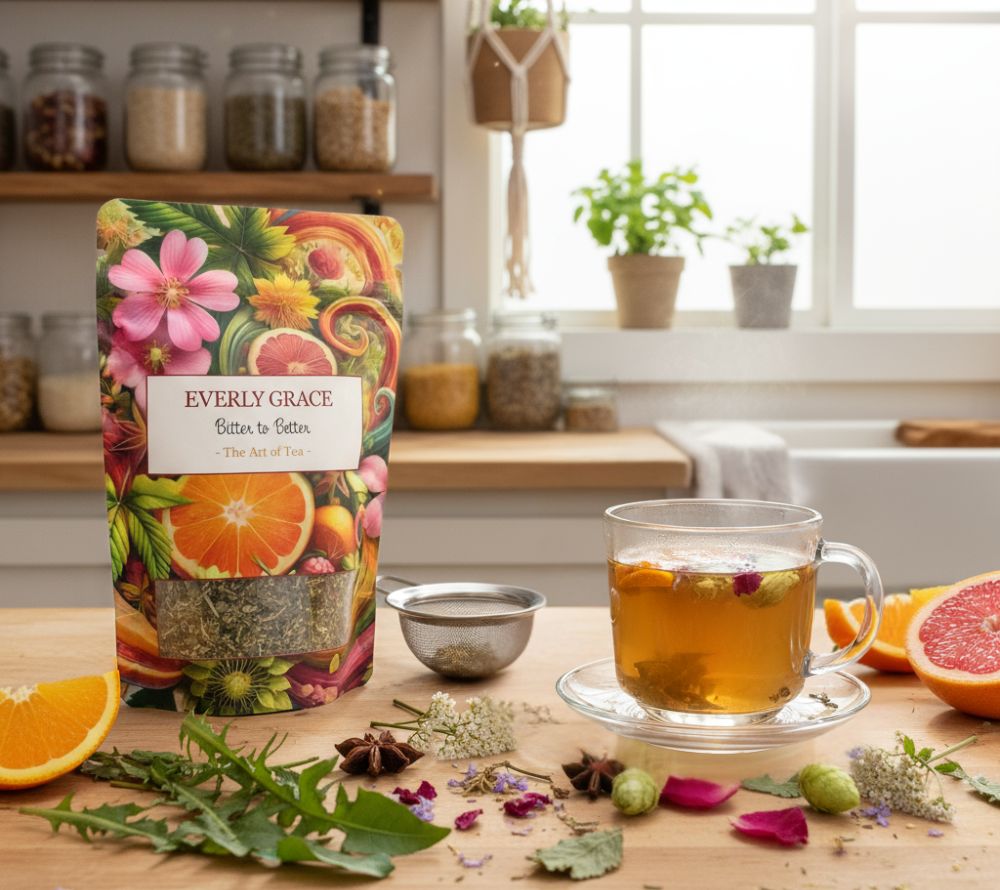 Everly Grace Bitter to Better Tea – Bio-Kräutertee mit Orange & Blüten. Jetzt online kaufen bei Madevegan für bewusste Genussmomente voller Balance.