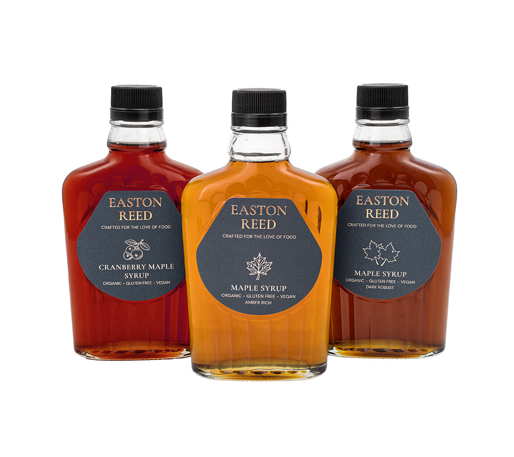 Bio-Ahornsirup Set von Easton Reed (Amber Rich Taste+ Dark Robust Taste + Cranberry Syrup)