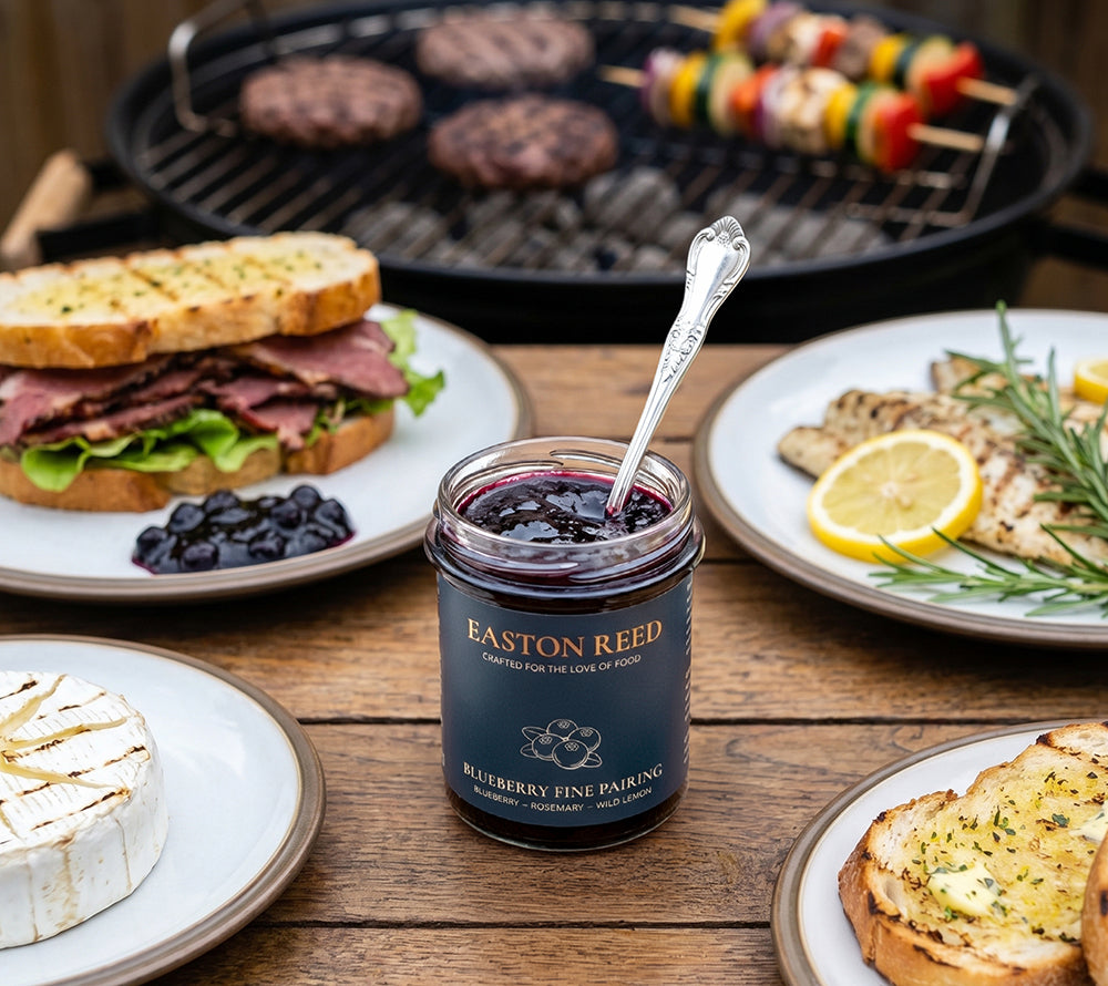 Blueberry Fine Pairing von Easton Reed kaufen – fruchtiges Blaubeer-Chutney mit Rosmarin & Zitrone. Vegan, frisch & perfekt für veganes BBQ und Sandwiches.