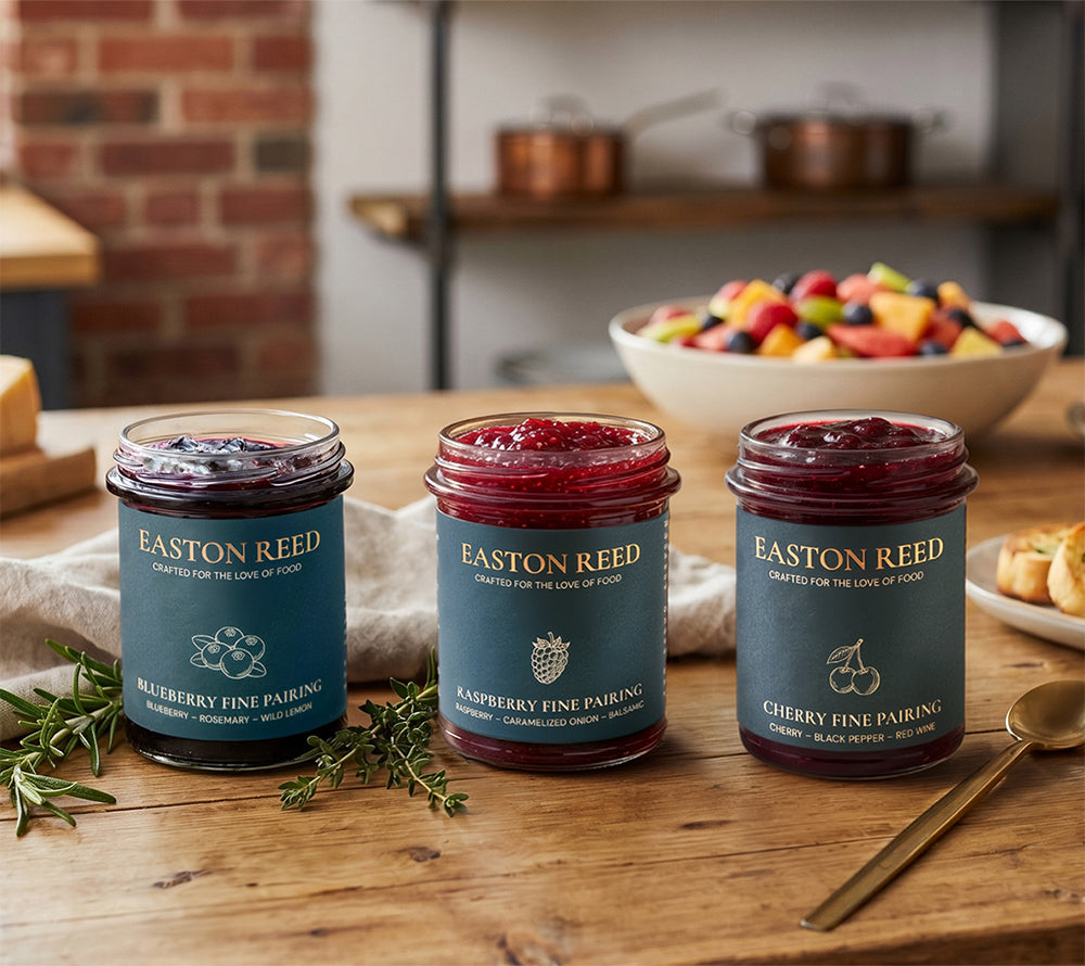 Raspberry Fine Pairing von Easton Reed kaufen – Himbeer-Chutney mit karamellisierten Zwiebeln & Balsamico. Vegan, fruchtig-würzig & perfekt für veganes BBQ.