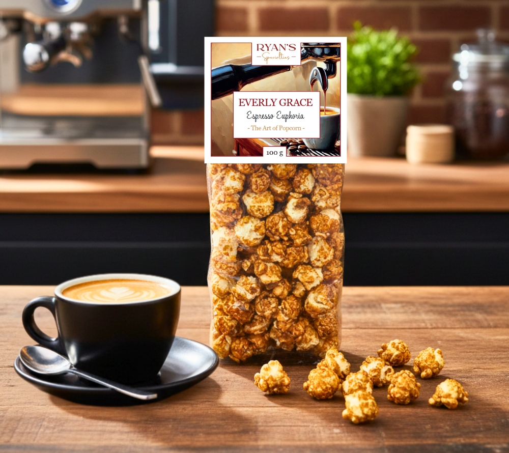 Everly Grace Espresso Euphoria Popcorn kaufen | Karamellisiertes Espresso-Popcorn | Intensiver Geschmack, 100 % vegan | Perfekt für Kaffee-Liebhaber
