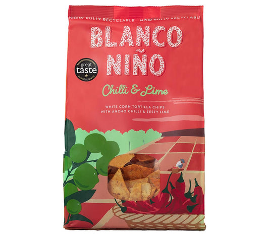 Chilli & Lime Tortilla Chips von Blanco Niño entdecken | 100 % vegan & glutenfrei | nach aztekischer Methode hergestellt | EU-weiter Versand