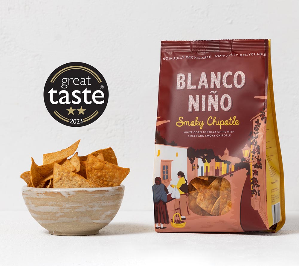 Smoky Chipotle Tortilla Chips von Blanco Niño entdecken | 100 % vegan & glutenfrei | nach aztekischer Methode hergestellt | EU-weiter Versand