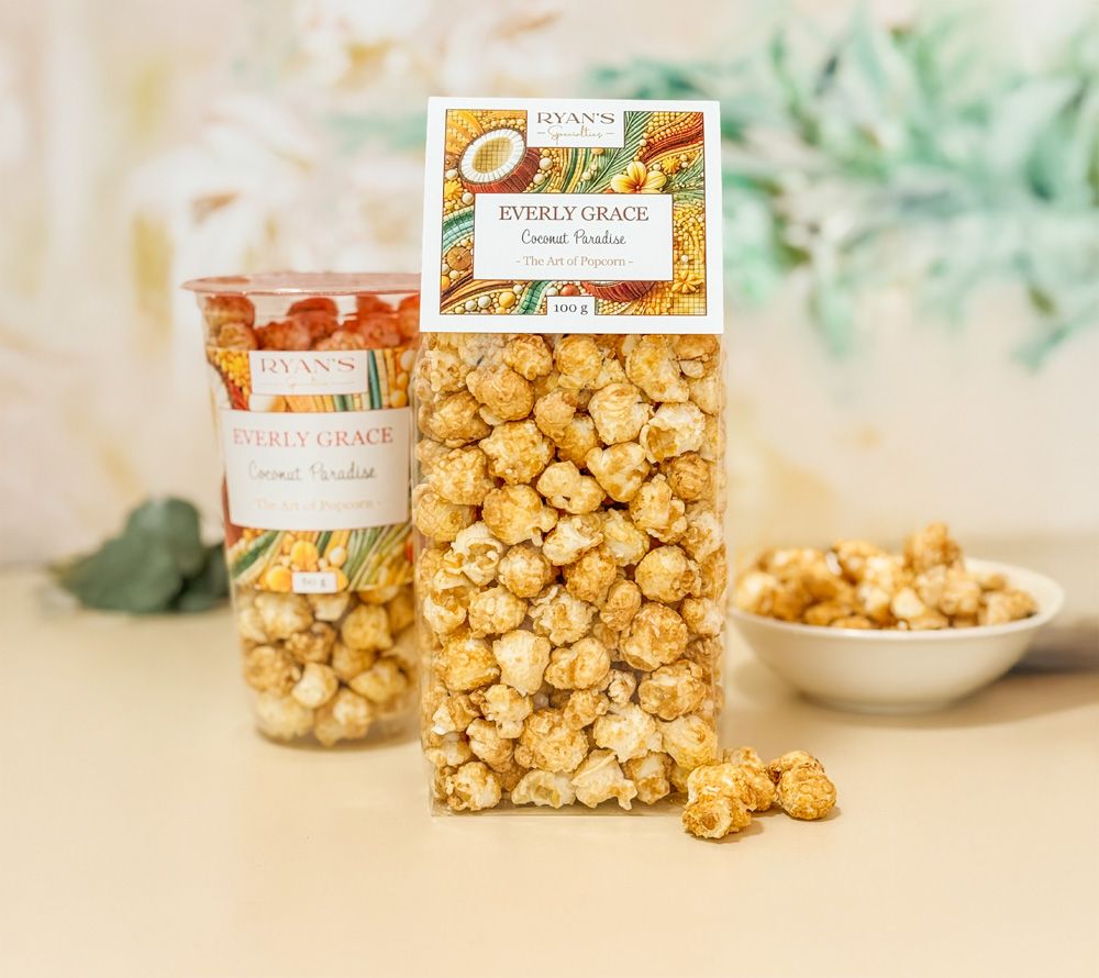 Feines Gourmet-Popcorn Coconut Paradise von Everly Grace ☆ tropischer Kokos-Überzug ☆ hohe Qualität ☆ 100 % vegan ☆ Jetzt probieren!