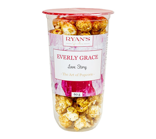 Feines Gourmet-Popcorn Love Story von Everly Grace ☆ Unwiderstehliches Popcorn mit Rosenblättern und Mandel-Karamellüberzug ☆ hohe Qualität ☆ 100 % vegan ☆ Jetzt probieren!