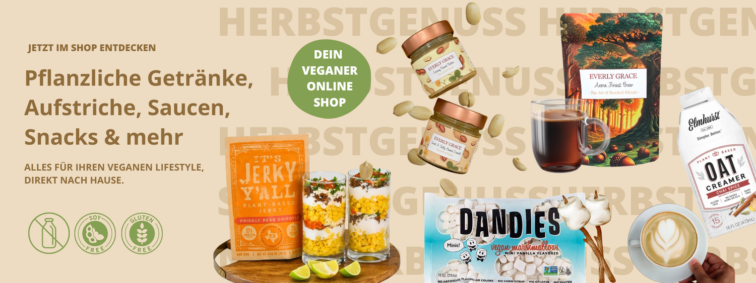 Vegane pflanzliche Getränke, Aufstriche, Saucen und Snacks – alles für einen bewussten veganen Lifestyle, bequem online bestellen.