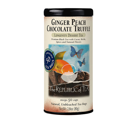 Ginger Peach Chocolate Truffle Black Tee von The Republic of Tea kaufen | fruchtig mit Kakao-Note | Gönn Dir eine luxuriöse Teepause