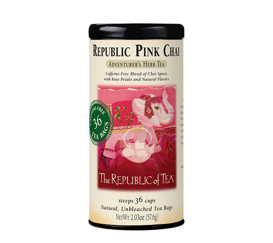 Pink Chai Herbal Tea von The Republic of Tea kaufen | koffeinfreie-farbenfrohe Auszeit für Dich | Chai-Gewürze mit süßer Frische