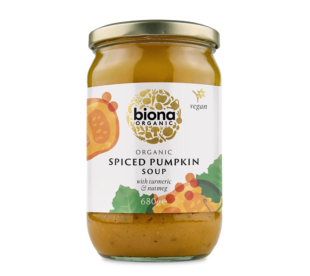 Spiced Pumpkin Soup von Biona kaufen | praktisch im Glas, aus Bio-Zutaten, mit Kurkuma und Muskatnuss | Perfekt für kalte Abende