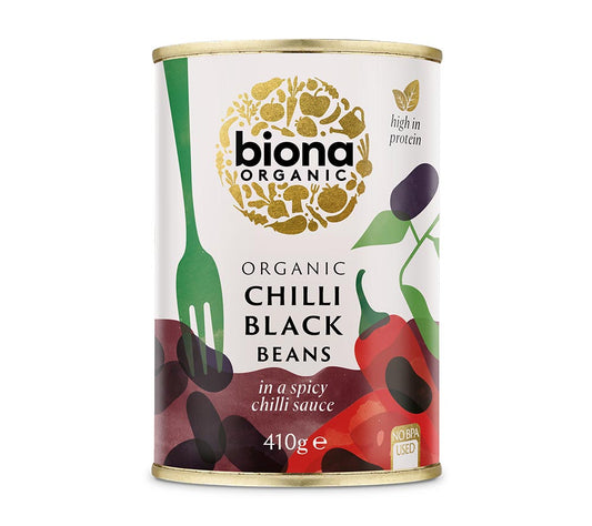Chilli Black Beans von Biona kaufen | Bio-Bohnen, reich an Nährstoffen, mit Chili verfeinert | Ideal für mexikanische Salate und Burritos | EU-weiter Versand