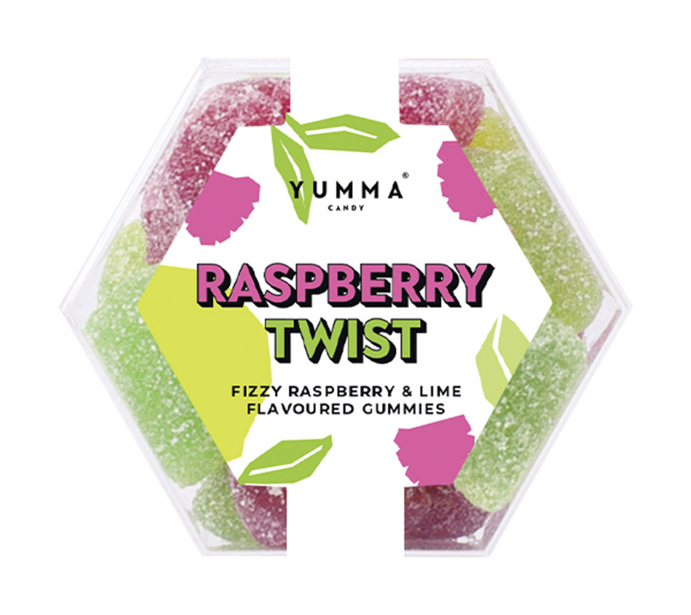 Raspberry Twist Hexagon Box von Yumma Candy | Viraler, veganer Candy-Hit aus London | Fusion aus Himbeere und Limette | Unfassbar lecker