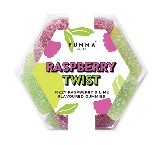 Raspberry Twist Hexagon Box von Yumma Candy | Viraler, veganer Candy-Hit aus London | Fusion aus Himbeere und Limette | Unfassbar lecker