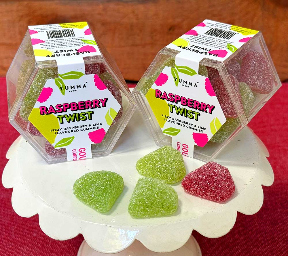 Raspberry Twist Hexagon Box von Yumma Candy | Viraler, veganer Candy-Hit aus London | Fusion aus Himbeere und Limette | Unfassbar lecker